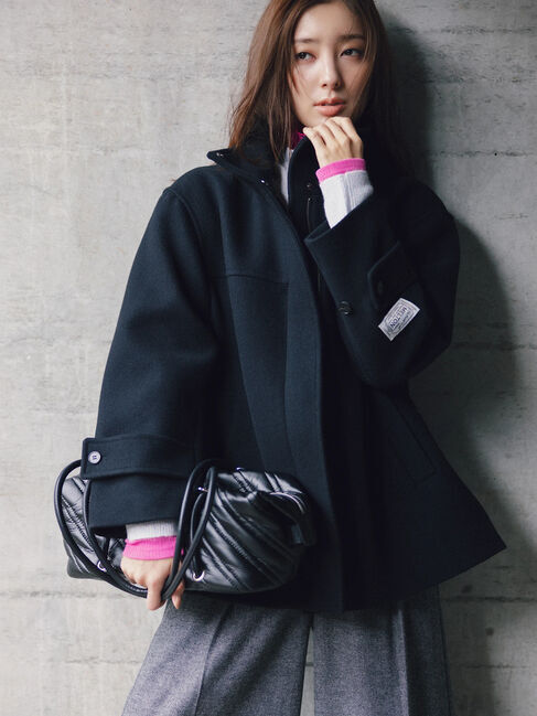 Te chichi「【宮本茉由着用】ウールメルトンスタンドショートコート」|その他|ブラック