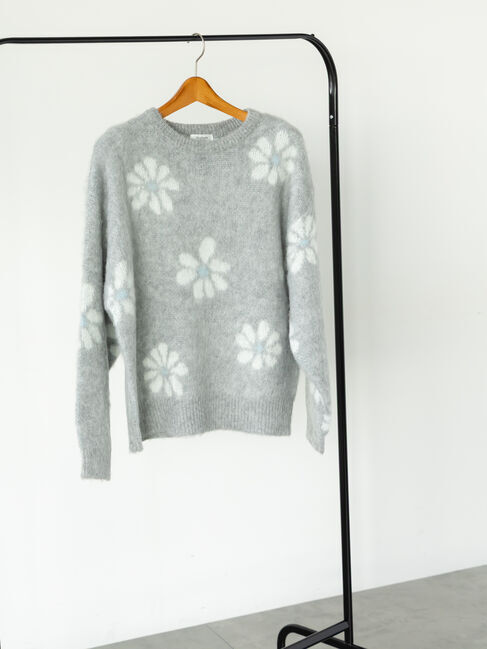 Te chichi TERRASSE「起毛花柄ジャカードニットプルオーバー」|ニット・セーター|グレー
