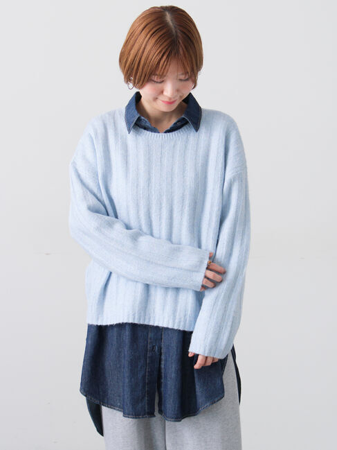 Lugnoncure「ラメ混ワイドリブニット」|ニット・セーター|サックスブルー
