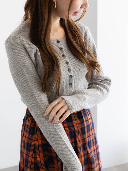 Te chichi「ヘンリーネックマーブルニット」|ニット・セーター|グレー