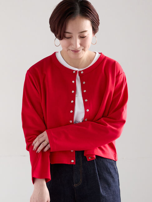 Te chichi「カットソークルーネックカーディガン」|カーディガン|レッド