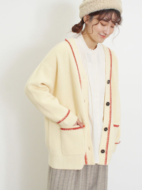 Samansa Mos2「配色ステッチVネックニットカーディガン」|カーディガン|