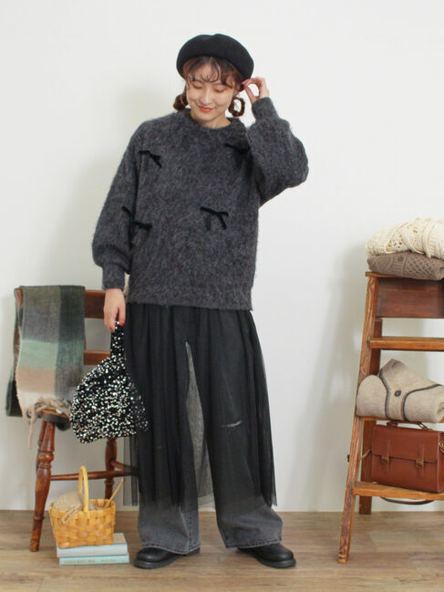 Samansa Mos2「ベロアリボン付ニット」|ニット・セーター|