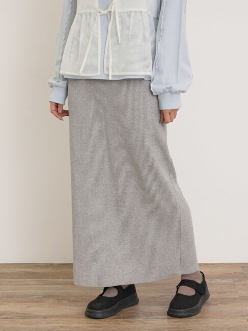 Samansa Mos2「セルフカットリブナロースカート」|スカート|グレー