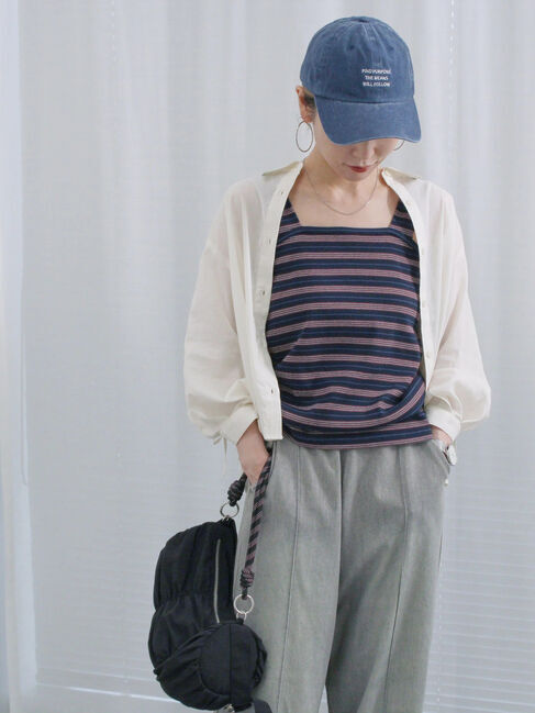 Samansa Mos2 blue「ショート丈シャーリングブラウス」|シャツ・ブラウス|