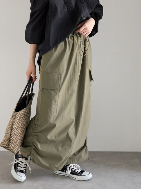 Samansa Mos2 blue「ナイロンカーゴスカート」|スカート|