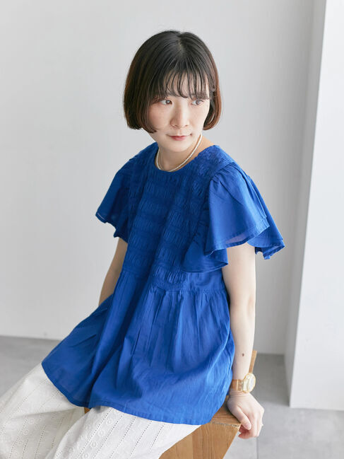 Samansa Mos2 blue「【Made in India】シャーリングブラウス」|シャツ・ブラウス|