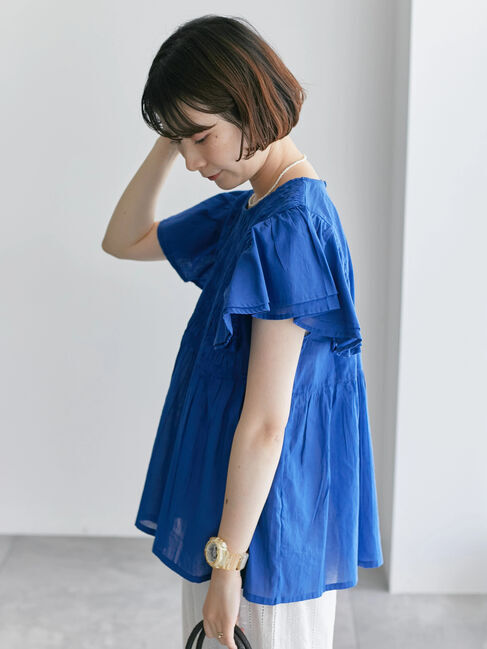 Samansa Mos2 blue「【Made in India】シャーリングブラウス」|シャツ・ブラウス|