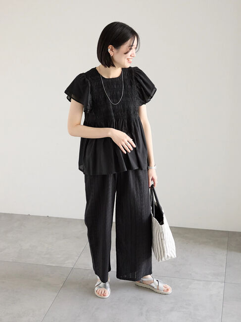 Samansa Mos2 blue「【Made in India】シャーリングブラウス」|シャツ・ブラウス|