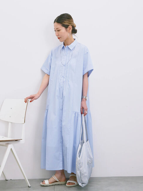 Samansa Mos2 blue「◎サイドギャザーシャツワンピース」|ワンピース|