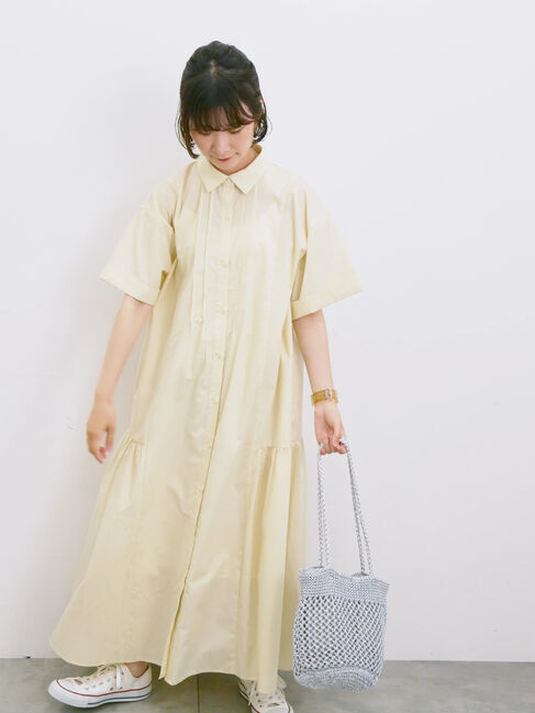 Samansa Mos2 blue「◎サイドギャザーシャツワンピース」|ワンピース|