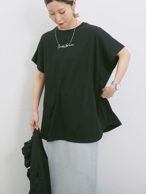 Samansa Mos2 blue「◎【接触冷感】ロゴプリントチュニック」|Tシャツ・カットソー|