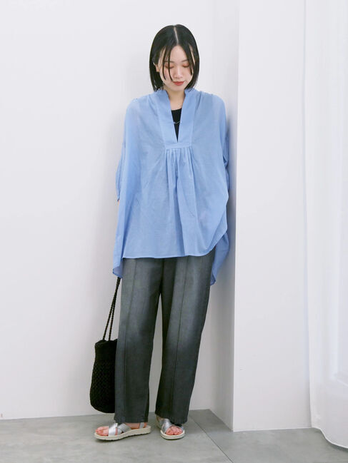 Samansa Mos2 blue「◎シフォンタックブラウス」|シャツ・ブラウス|