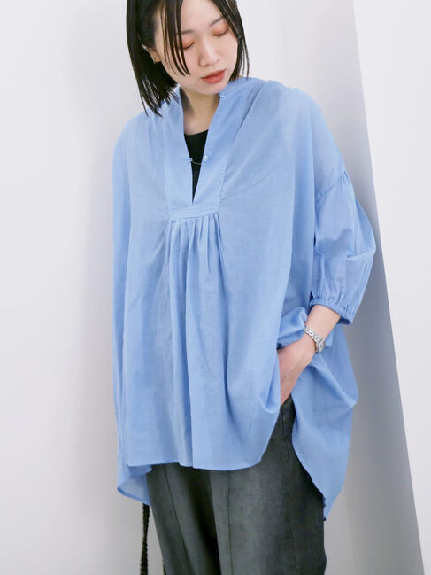 Samansa Mos2 blue「◎シフォンタックブラウス」|シャツ・ブラウス|