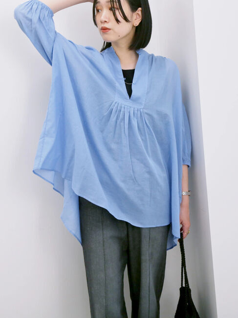 Samansa Mos2 blue「◎シフォンタックブラウス」|シャツ・ブラウス|