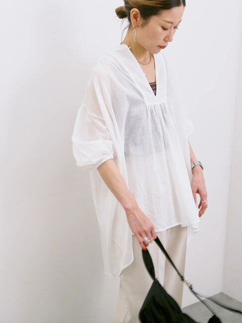 Samansa Mos2 blue「◎シフォンタックブラウス」|シャツ・ブラウス|