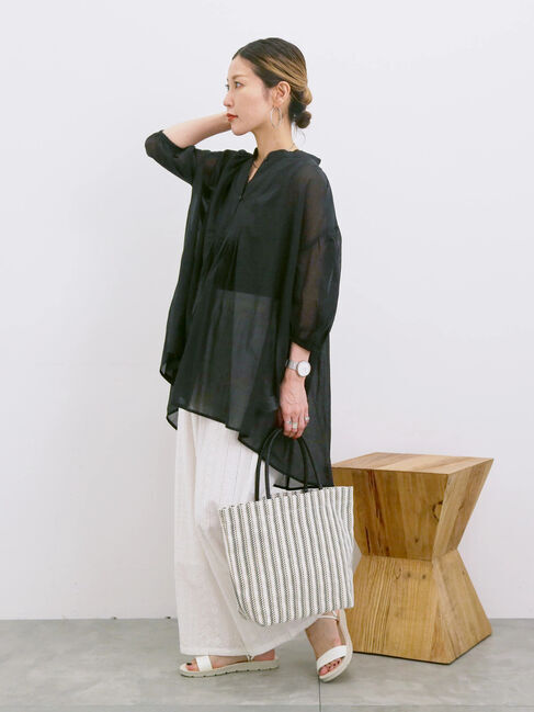 Samansa Mos2 blue「◎シフォンタックブラウス」|シャツ・ブラウス|