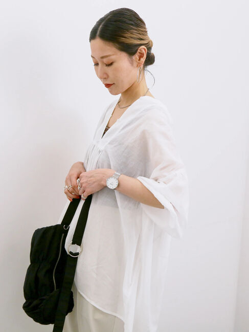 Samansa Mos2 blue「◎シフォンタックブラウス」|シャツ・ブラウス|