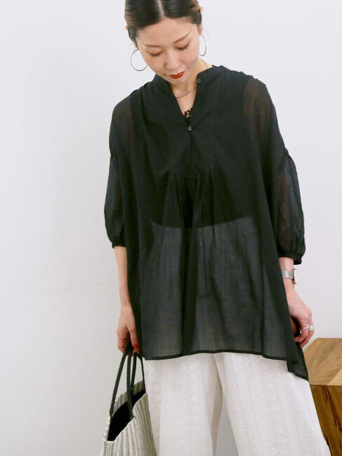 Samansa Mos2 blue「◎シフォンタックブラウス」|シャツ・ブラウス|