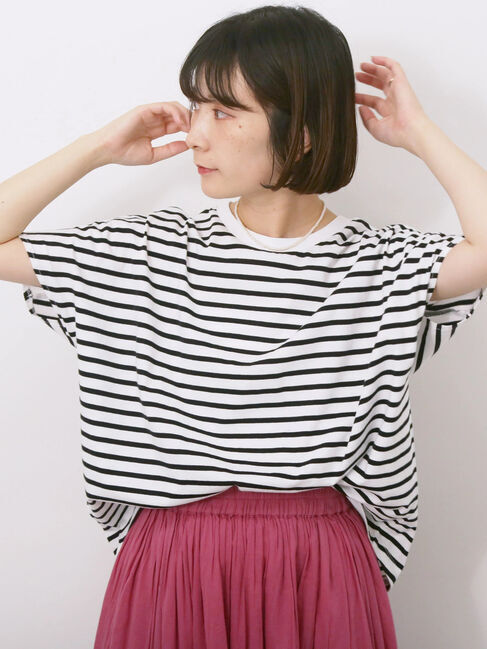 Samansa Mos2 blue「【USAコットン】アソートフレンチスリーブTシャツ」|Tシャツ・カットソー|