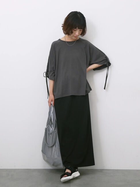 Samansa Mos2 blue「◎【接触冷感】ベロアラインリボンTシャツ」|Tシャツ・カットソー|