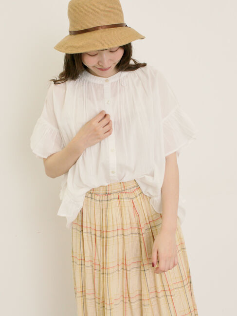 Samansa Mos2「インド柄アソート袖フリルブラウス」|シャツ・ブラウス|オフホワイト