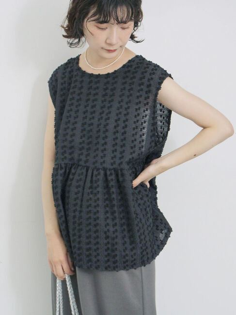 Samansa Mos2 blue「前後2wayジャカードペプラムノースリーブブラウス」|シャツ・ブラウス|