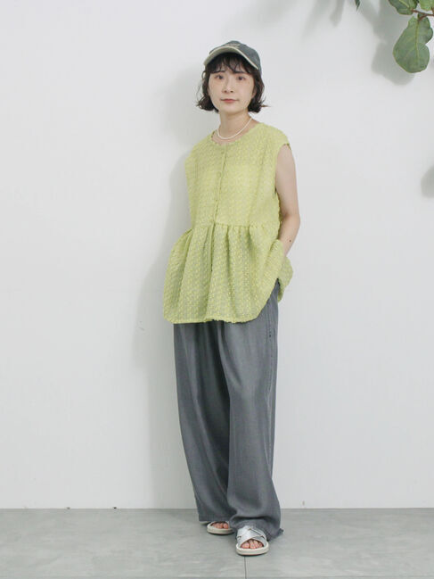 Samansa Mos2 blue「前後2wayジャカードペプラムノースリーブブラウス」|シャツ・ブラウス|