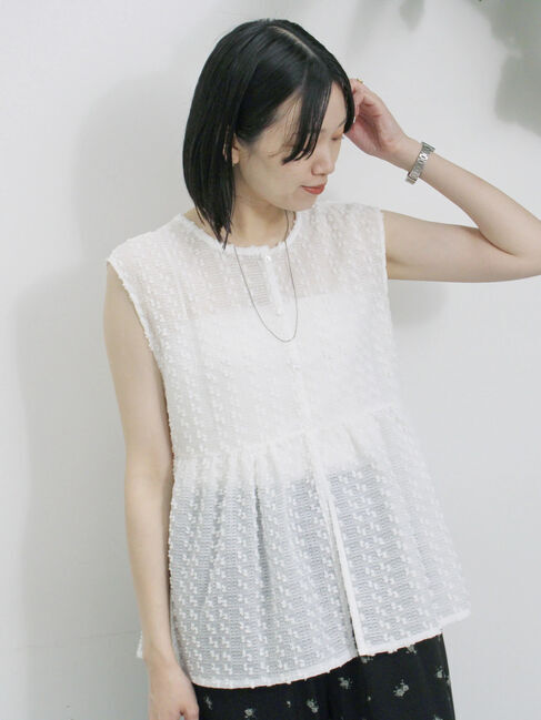 Samansa Mos2 blue「前後2wayジャカードペプラムノースリーブブラウス」|シャツ・ブラウス|