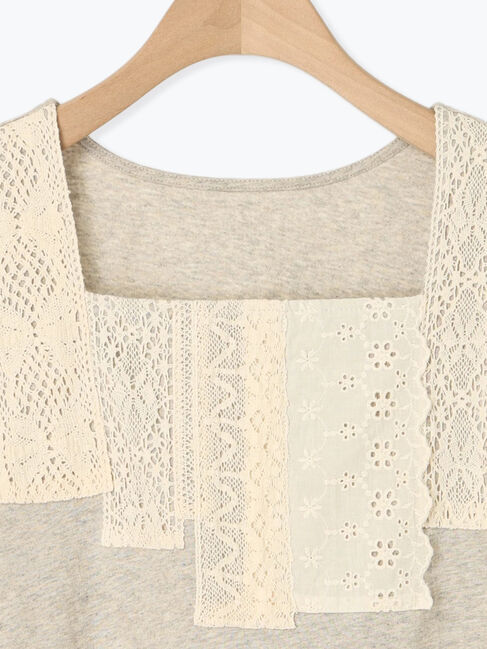 Samansa Mos2「【接触冷感】パッチワークレーススクエアネックノースリーブ」|Tシャツ・カットソー|