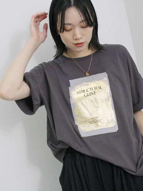 Samansa Mos2 blue「◎箔プリントTシャツ」|Tシャツ・カットソー|