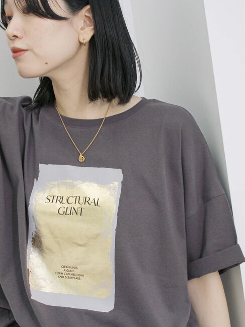 Samansa Mos2 blue「◎箔プリントTシャツ」|Tシャツ・カットソー|チャコールグレー
