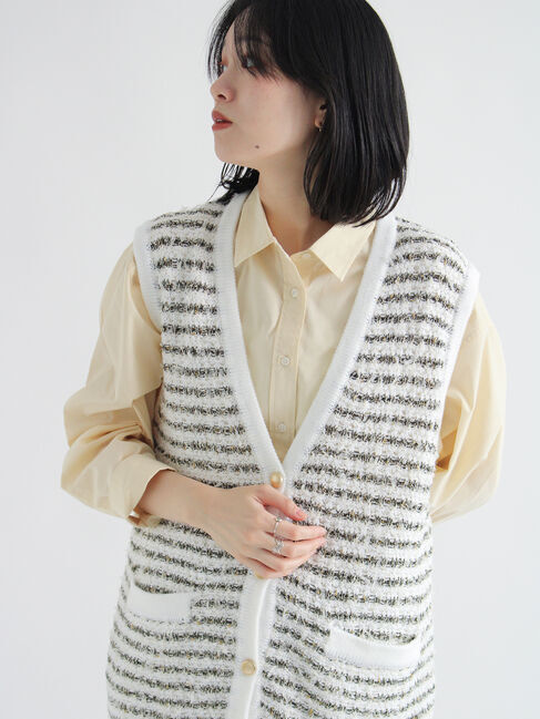 sm2rhythm「ツイード風ニットジレ」|ダウンベスト・ベスト|オフホワイト