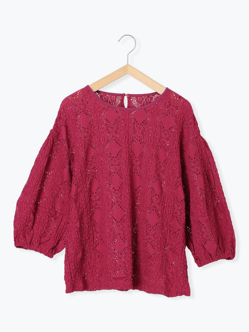 Samansa Mos2 blue「花ジャガード7分袖プルオーバー」|Tシャツ・カットソー|