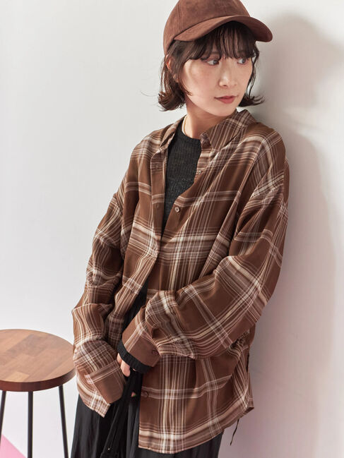 Samansa Mos2 blue「シアーチェックシャツ」|シャツ・ブラウス|