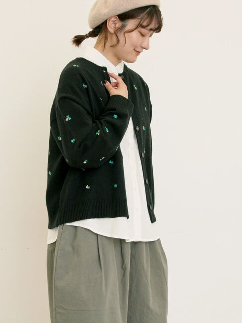Samansa Mos2「花柄総刺繍ニットカーディガン」|カーディガン|ブラック