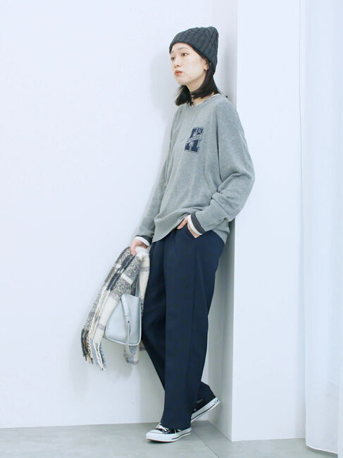 Samansa Mos2 blue「アソートロゴジャガードニットプルオーバー」|ニット・セーター|