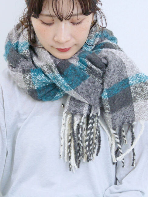 Samansa Mos2 blue「ブークレチェックマフラー」|その他|