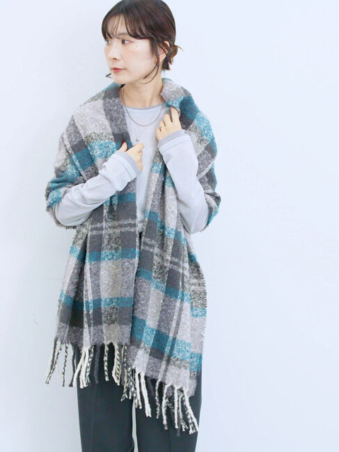 Samansa Mos2 blue「ブークレチェックマフラー」|その他|