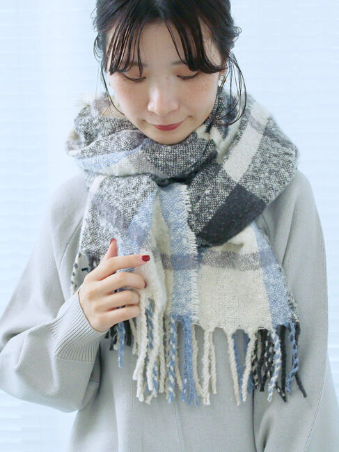 Samansa Mos2 blue「ブークレチェックマフラー」|その他|