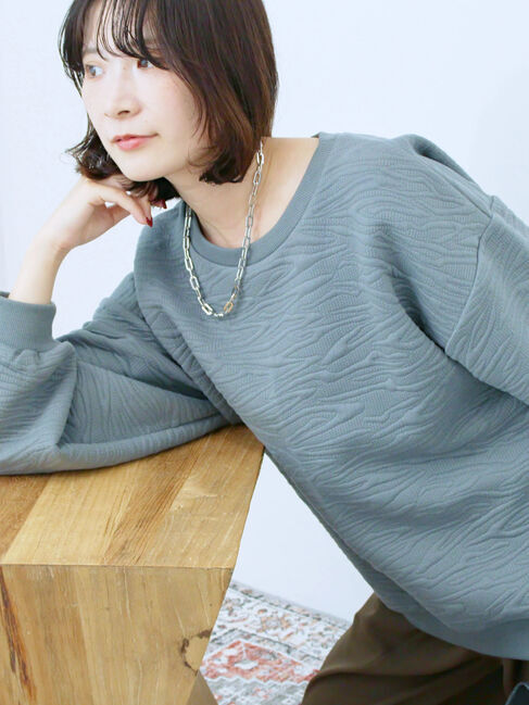 Samansa Mos2 blue「ジャガードダンボールプルオーバー」|Tシャツ・カットソー|グリーン