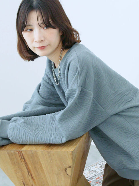 Samansa Mos2 blue「ジャガードダンボールプルオーバー」|Tシャツ・カットソー|