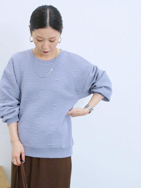 Samansa Mos2 blue「ジャガードダンボールプルオーバー」|Tシャツ・カットソー|