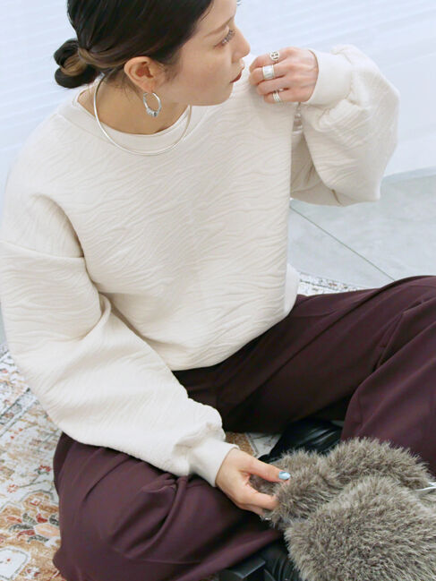 Samansa Mos2 blue「ジャガードダンボールプルオーバー」|Tシャツ・カットソー|