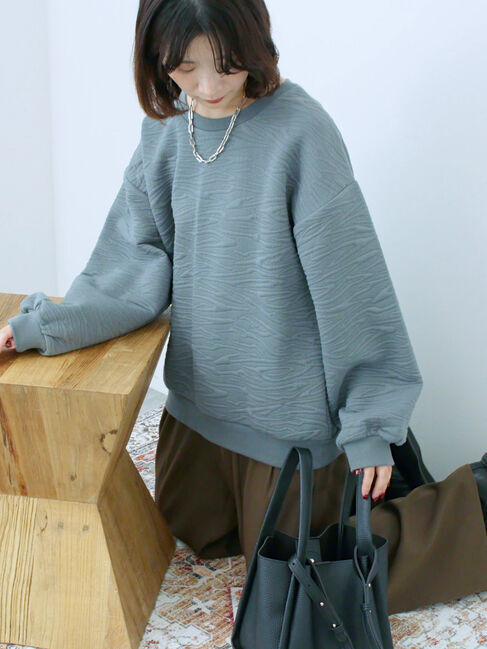 Samansa Mos2 blue「ジャガードダンボールプルオーバー」|Tシャツ・カットソー|