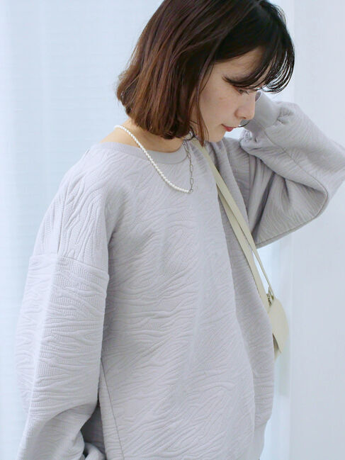 Samansa Mos2 blue「ジャガードダンボールプルオーバー」|Tシャツ・カットソー|Ｓグレー