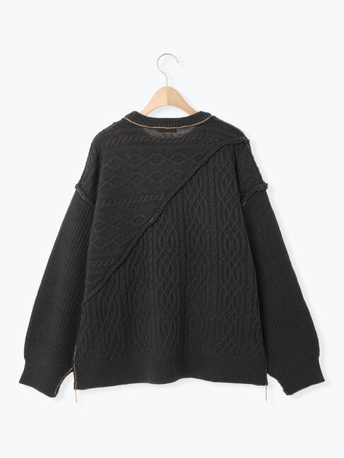 Samansa Mos2「ケーブルパッチワークステッチプルオーバー」|ニット・セーター|