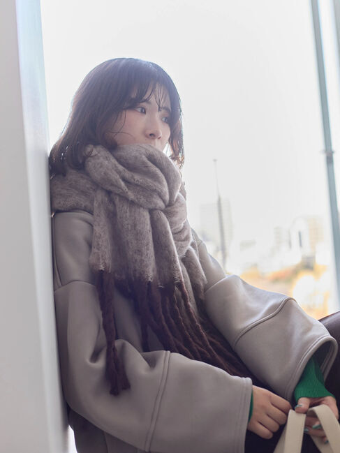 Samansa Mos2 blue「ボリュームフリンジマフラー」|その他|ブラウン