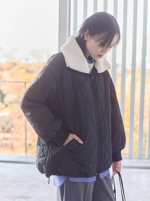 Samansa Mos2 blue「衿ボアキルトジャケット」|その他|