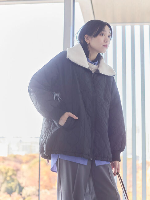 Samansa Mos2 blue「衿ボアキルトジャケット」|その他|